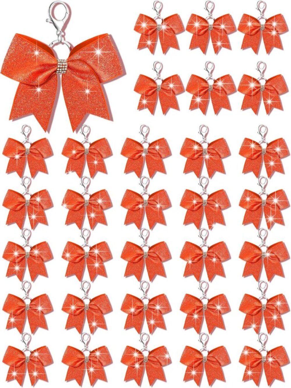 Rhinestone Cheer Bow Keychain Set - Bulk Glitter Accessories for Cheerleaders